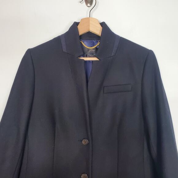 J Crew Regent TopCoat Double Serge Coat Jacket 100% Wool Black C8552 Size 10 - Picture 3 of 8